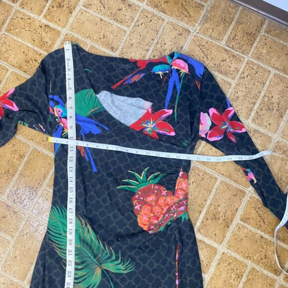 Soft Surroundings Wear Anywhere Tropical Floral Bird Faux Wrap Maxi Dress - Picture 15 of 16